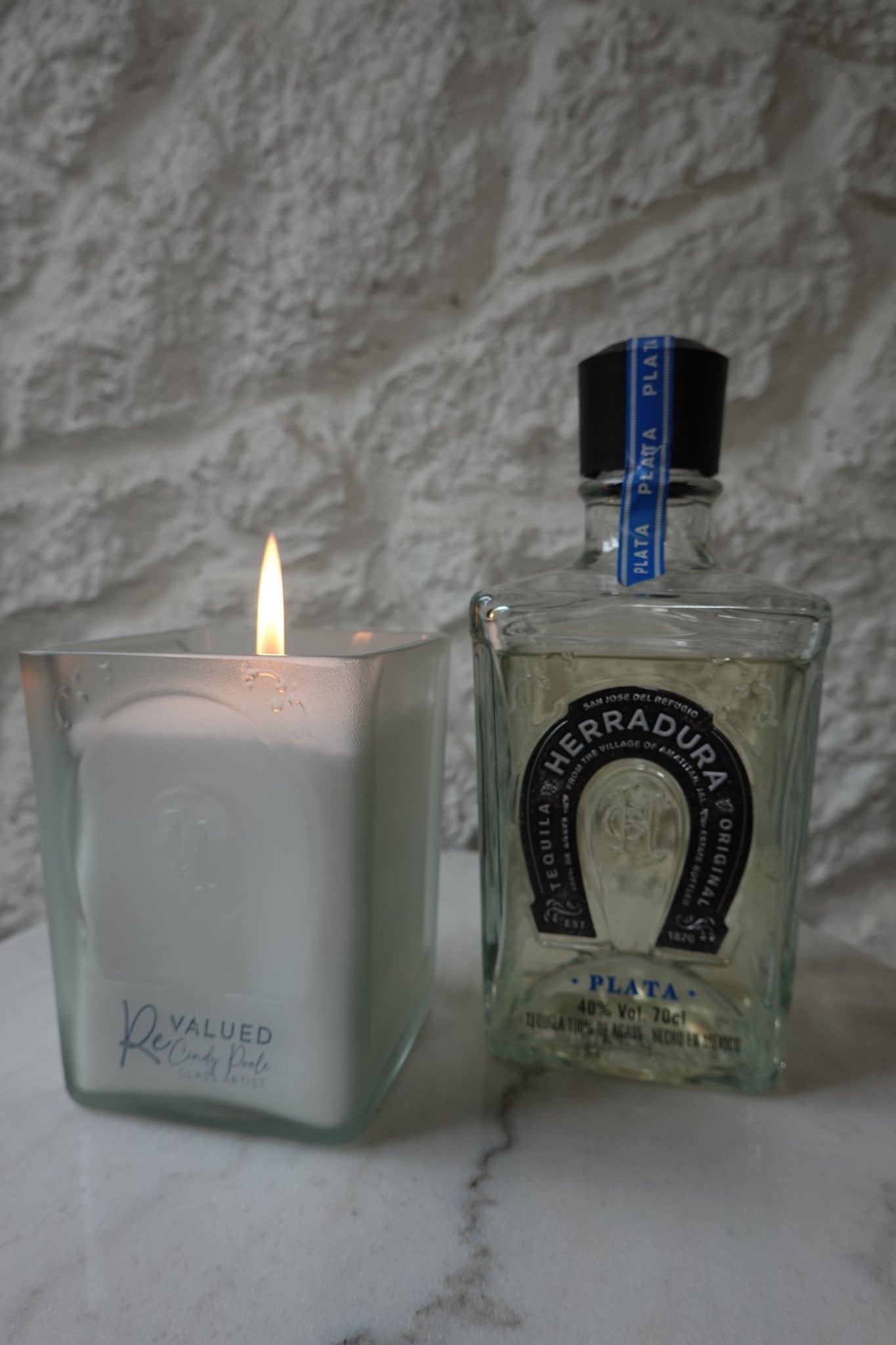 HERRADURA - ReValued Glass vessel by glass artist Cindy Poole - Chameleon Sand Candle