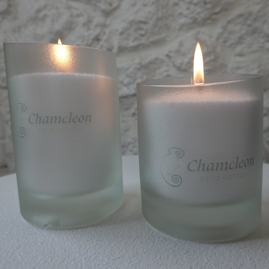 SIN GIN TWINS (Frosted) - ReValued Glass vessel by glass artist Cindy Poole - Chameleon Sand Candle